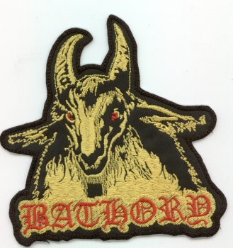 Bathory - Goldene Ziege & Rotes Logo unten Kontour Aufnäher