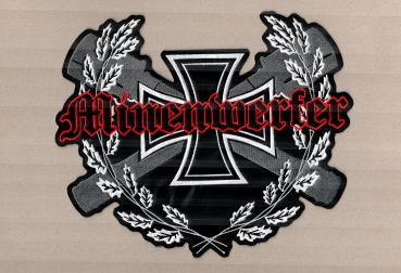 Minenwerfer - Weiss Grau Rotes Logo Rückenaufnäher