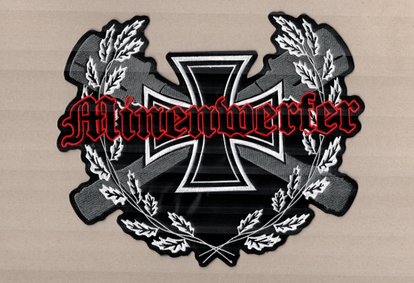 Minenwerfer - Weiss Grau Rotes Logo Rückenaufnäher