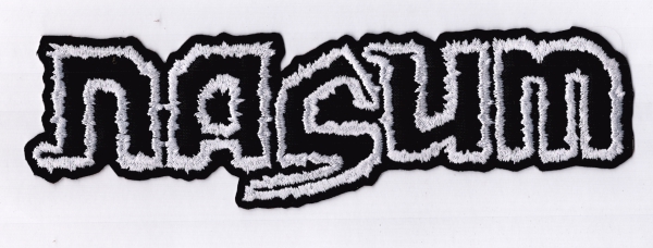 Nasum - Weisses Outline Logo Rückenaufnäher
