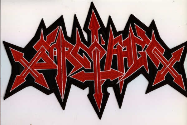 Sarcofago - Weiss Rotes Logo Rückenaufnäher